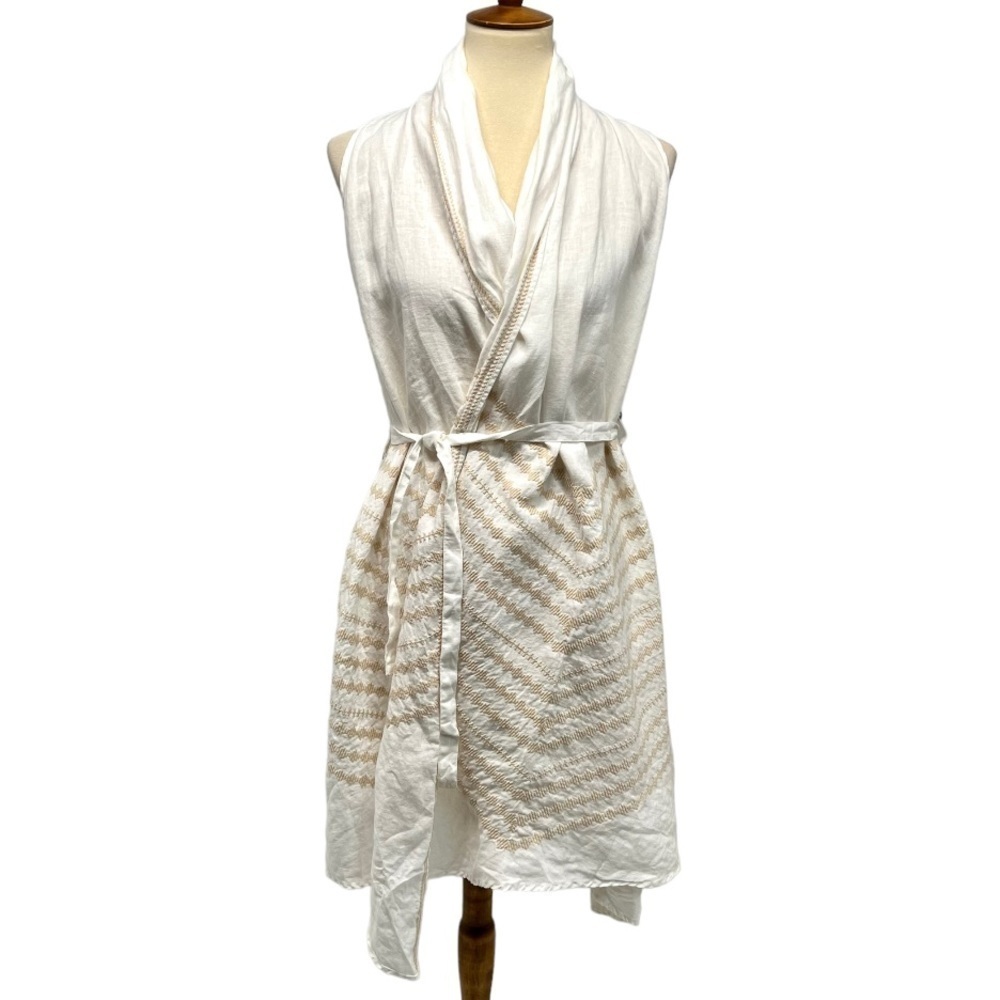 Johnny Was White Linen Embroidered Belted Longline Vest Top Women’s Medium - Picture 5 of 12